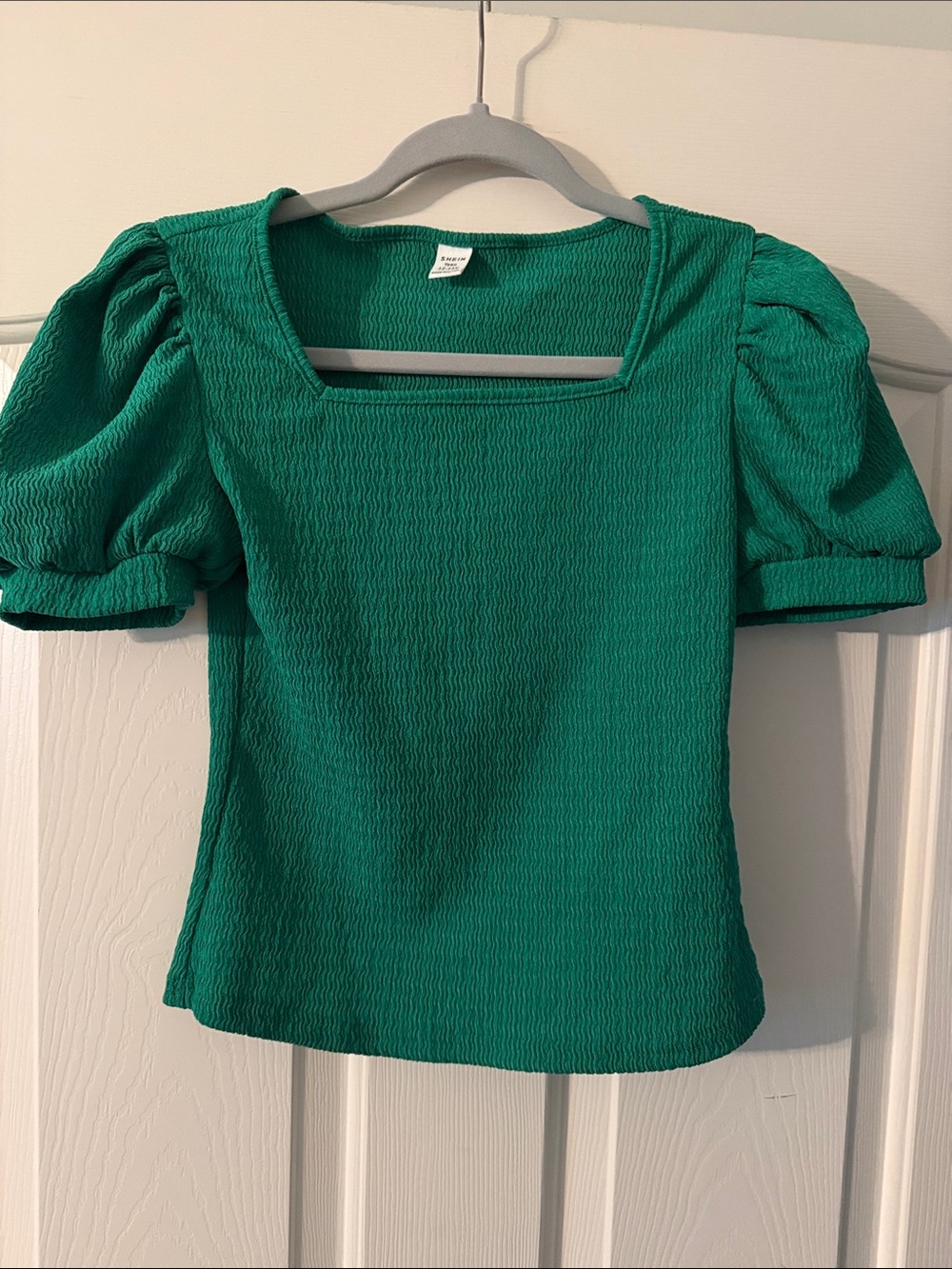 SHEIN Teal Puff Sleeve Square Neck Crop Top
